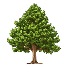 Tall green pine tree in bright sunlight. PNG image, transparent background