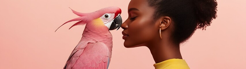 Woman and parrot close-up