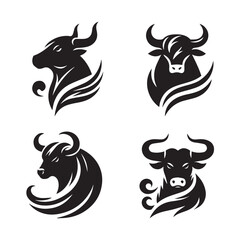 Fototapeta premium black Set of vector black silhouettes of bull icon isolated a white background