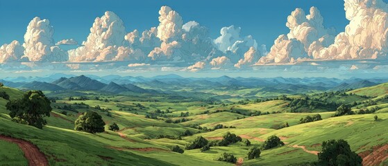 Lush green valley under a vibrant sky