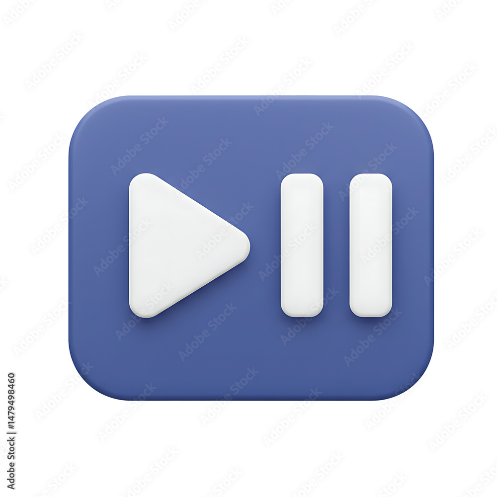 Aufkleber 3d render of play and pause button icon on blue square background