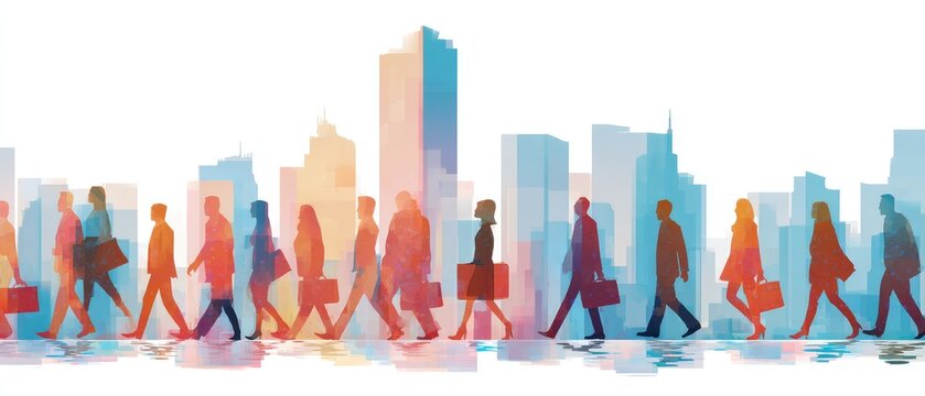 Cityscape of people commuting