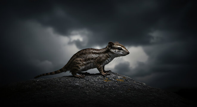 Majestic chipmunk on a rock stormy sky background wild nature beauty - Powered by Adobe