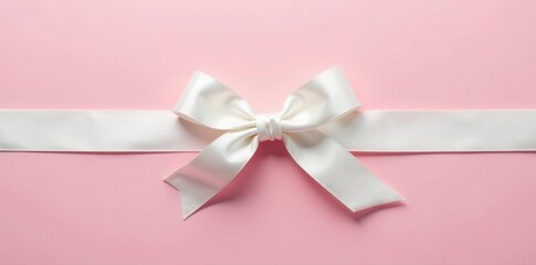 Pure white satin ribbon bow, isolated Elegant gift wrap detail , craft, white background, present