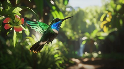 Obraz premium Hummingbird in flight vibrant colors and detailed digital illustration
