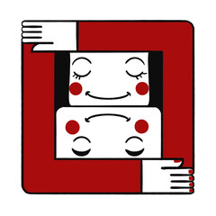 「寄り添う笑顔のキャラクター｜安心感と絆を表すミニマルイラスト