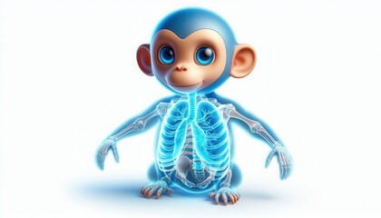 Fototapeta premium Animated educational illustration of a cartoon monkey with visible anatomy studio setting digital art fun concept