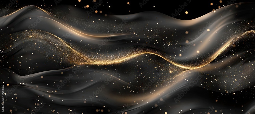 Poster abstract golden waves flowing through a dark background. creating a sense of elegance and movement. 