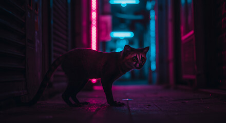 Neon Nights Wild Cat Urban Jungle Prowler  Mysterious Beauty