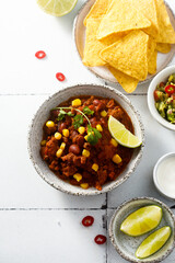 Traditional beef chili with sweet corn