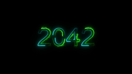 New Year 2042 illustration. 2042 number neon text black background 4k illustration.
