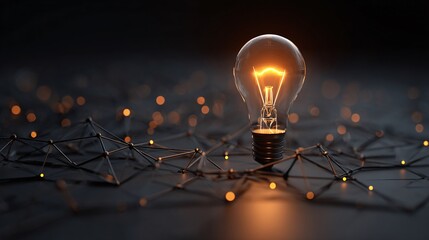 Illuminated light bulb on a network. Conceptual representation of innovation, inspiration, connectivity, and creative solutions in a tech driven world.