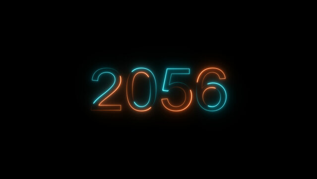 New Year 2056 illustration. 2056 number neon text black background 4k illustration.