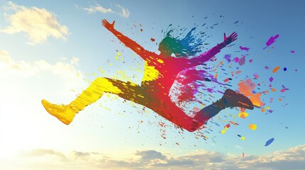 Joyful leap in sky abstract art