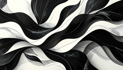Flowing black & white abstract design with wavy patterns and graceful, organic forms