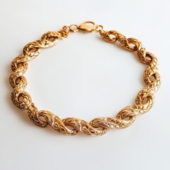 Obraz premium Gold Textured Link Bracelet on White Background