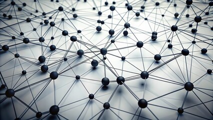 Abstract Network of Interconnected Dark Spheres and Fine Lines Representing a Complex System of Nodes and Connections