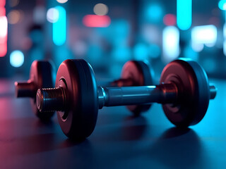 Fototapeta premium Strength training action with dumbbells in gym setting focused close-up fitness concept