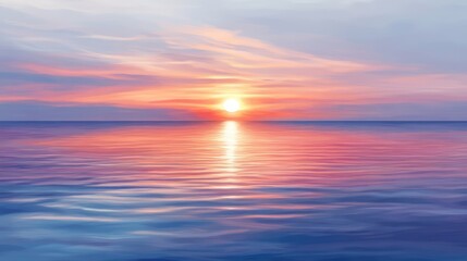 Fototapeta premium As sunrise breaks, the ocean's surface transforms into a dazzling display of reflective ripples, set against a backdrop of colorful skies with blended gradient tones