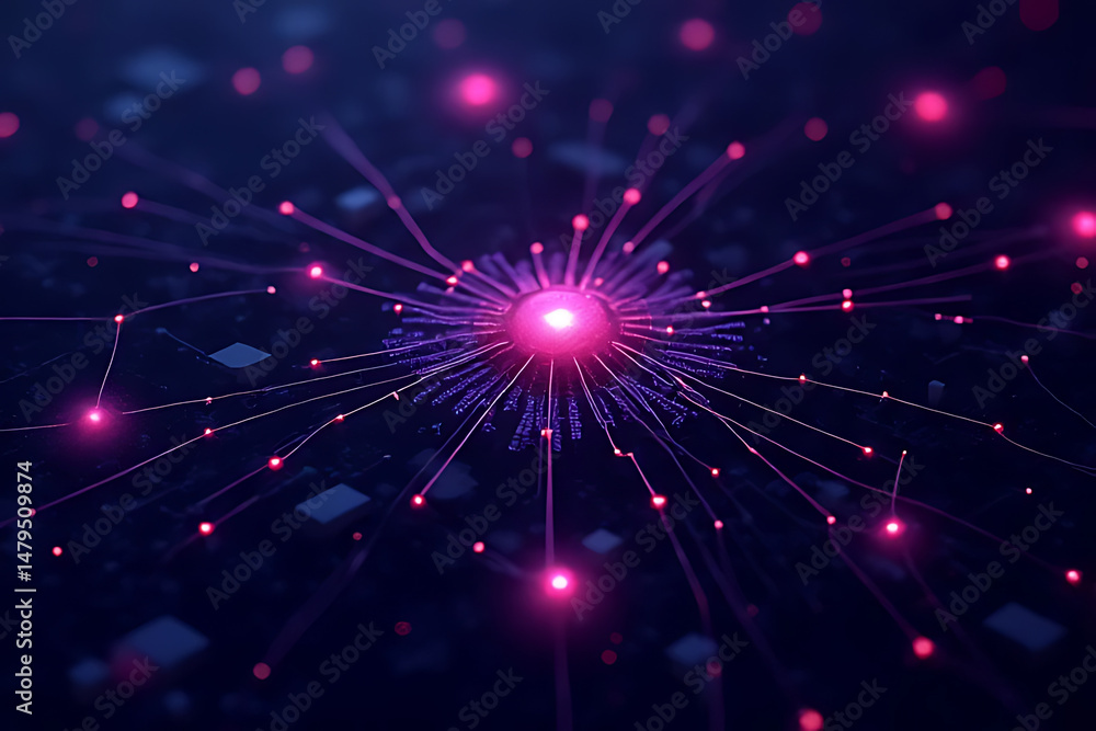 Poster dynamic energy burst in abstract digital space futuristic visualization dark background conceptual