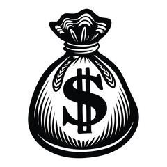 Black Silhouette of a Money Bag with Dollar Sign, Money Bag Clipart, Money bag icon, vector illustration
