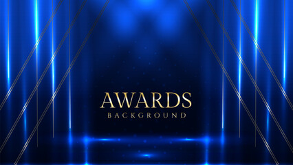 Elegant awards ceremony background with blue spotlights. Perfect for event invitations, award presentations, gala nights, corporate ceremonies, achievement celebrations, online event promotions.