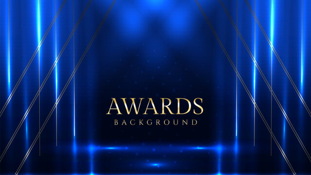 Elegant awards ceremony background with blue spotlights. Perfect for event invitations, award presentations, gala nights, corporate ceremonies, achievement celebrations, online event promotions.
