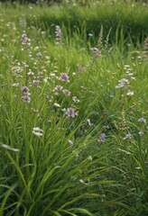 Obraz premium Close-up of flowering plants amidst lush June grass, blossom, flora, nature