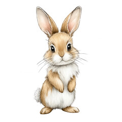 Adorable little bunny with big ears stands upright looking at the viewer