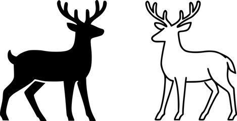 Two Simple Deer Silhouettes, Black and White