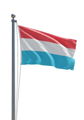Luxembourg Flag Waving In The Wind on a Flagpole isolated on Transparent PNG