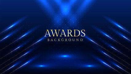 Elegant awards ceremony background with blue spotlights. Perfect for event invitations, award presentations, gala nights, corporate ceremonies, achievement celebrations, online event promotions.