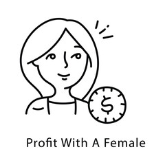 Profit With A Female  Vector Outline Style Icon. Eps 10 file