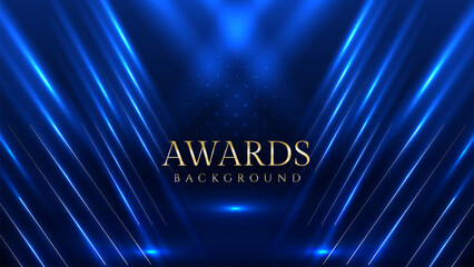 Elegant awards ceremony background with blue spotlights. Perfect for event invitations, award presentations, gala nights, corporate ceremonies, achievement celebrations, online event promotions.