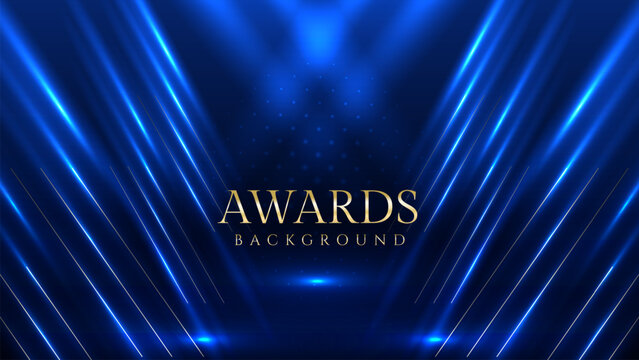 Elegant awards ceremony background with blue spotlights. Perfect for event invitations, award presentations, gala nights, corporate ceremonies, achievement celebrations, online event promotions.