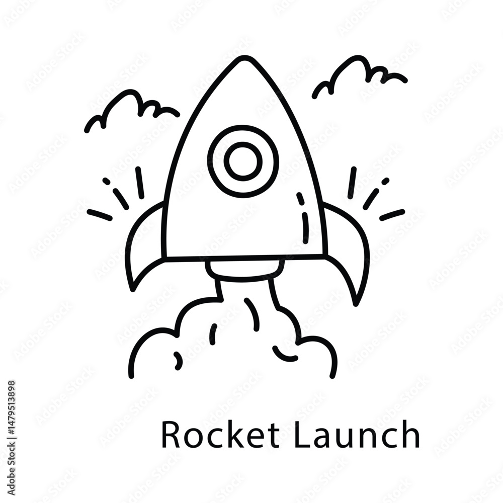 Poster rocket launch vector outline style icon. eps 10 file