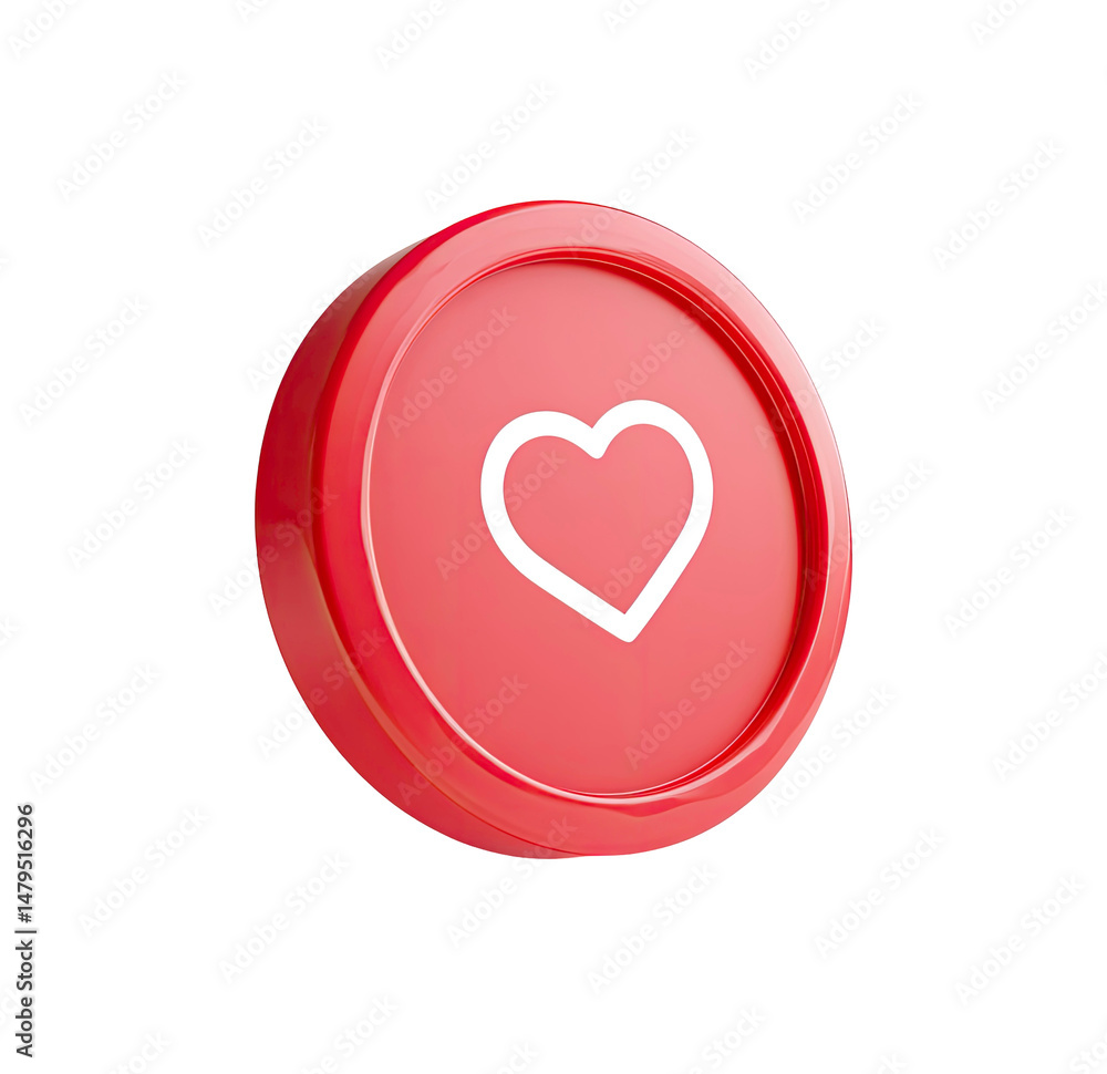 Poster red 3d heart icon button on transparent background