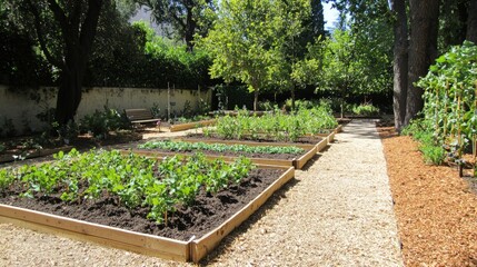 Outdoor garden beds with plants