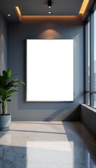 Sleek modern office, blank billboard in lobby, corporate office, empty