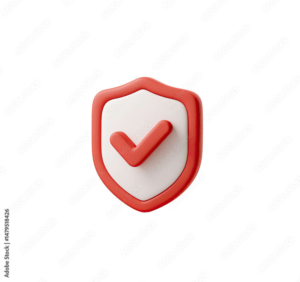 Poster 3d render of red shield with check mark on transparent background