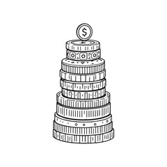 Clean and Modern Line Art Representation of Coin Stacking
