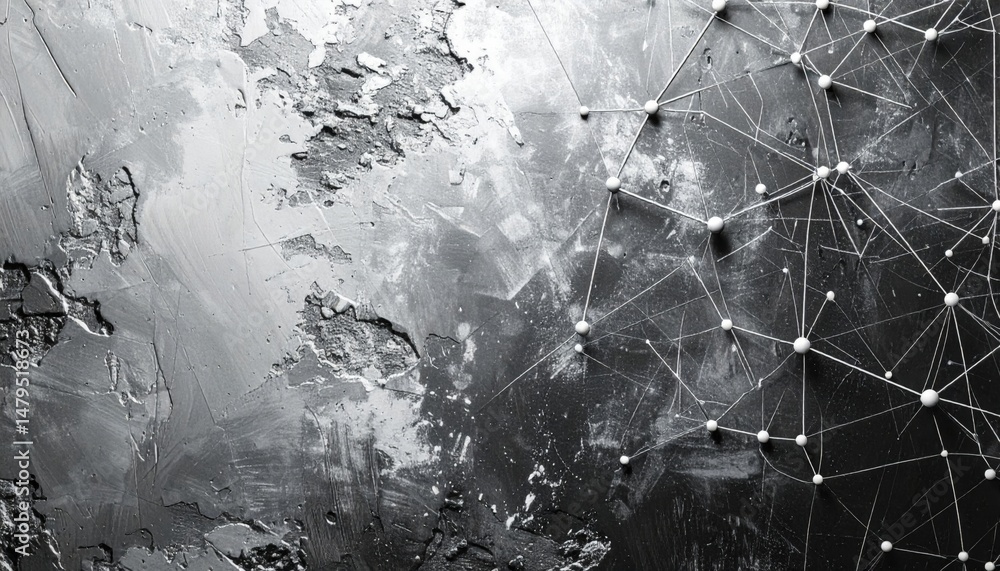 Poster exploring abstract digital connections virtual space graphic design monochrome texture close-up view