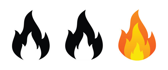 Fire icon. Simple flame symbol collection. Transparent PNG and vector illustration.