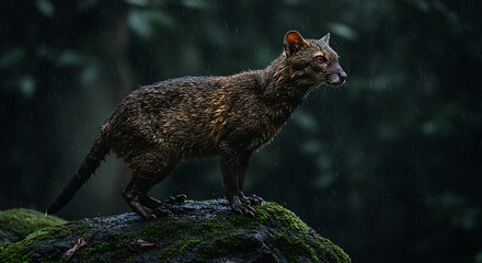 Obraz premium Rainforest feline majestic wet fur intense gaze mysterious jungle beauty