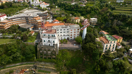 Fototapeta premium Aerial view of the Monte Faito cable car carriage in Castellammare di Stabia, province of Naples, Campania, Italy.