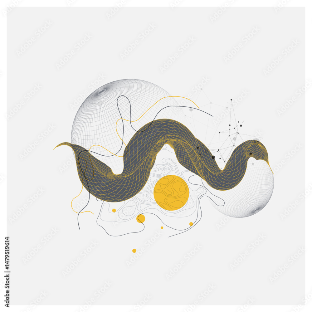 Aufkleber Abstract wireframe wave. Template for science and technology presentation. Vector art.