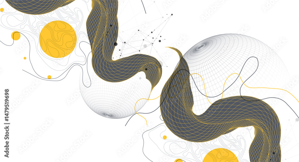 Aufkleber Abstract wireframe wave. Template for science and technology presentation. Vector art.