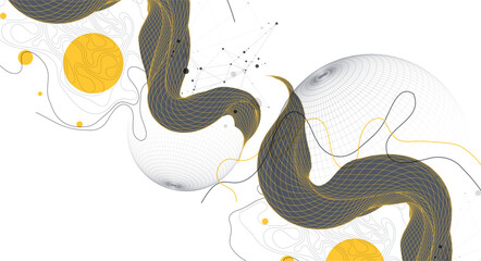 Abstract wireframe wave. Template for science and technology presentation. Vector art.