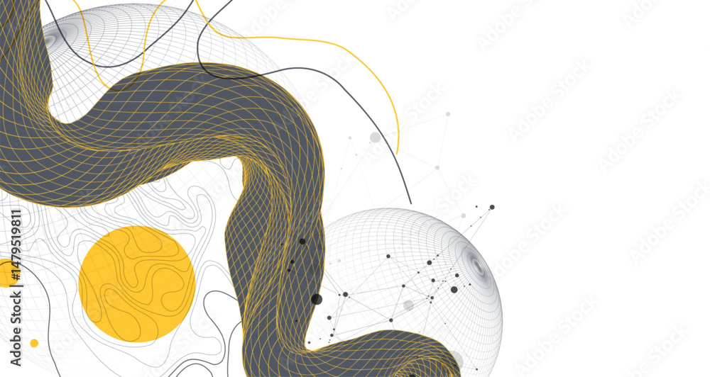 Fototapete Abstract wireframe wave. Template for science and technology presentation. Vector art.