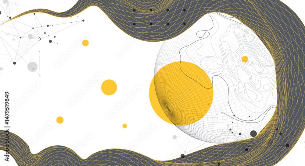 Fototapete Abstract wireframe wave. Template for science and technology presentation. Vector art.